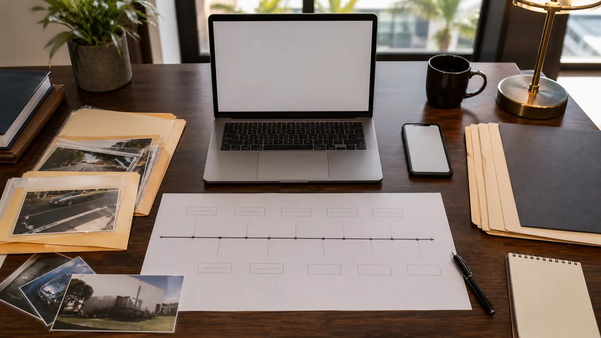 Organized timeline and digital evidence workspace for a Fort Lauderdale criminal defense case