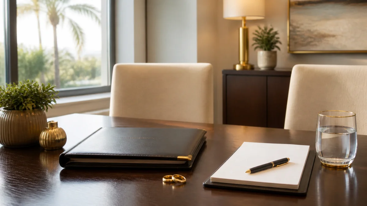 Organized law office table prepared for a Fort Lauderdale divorce consultation