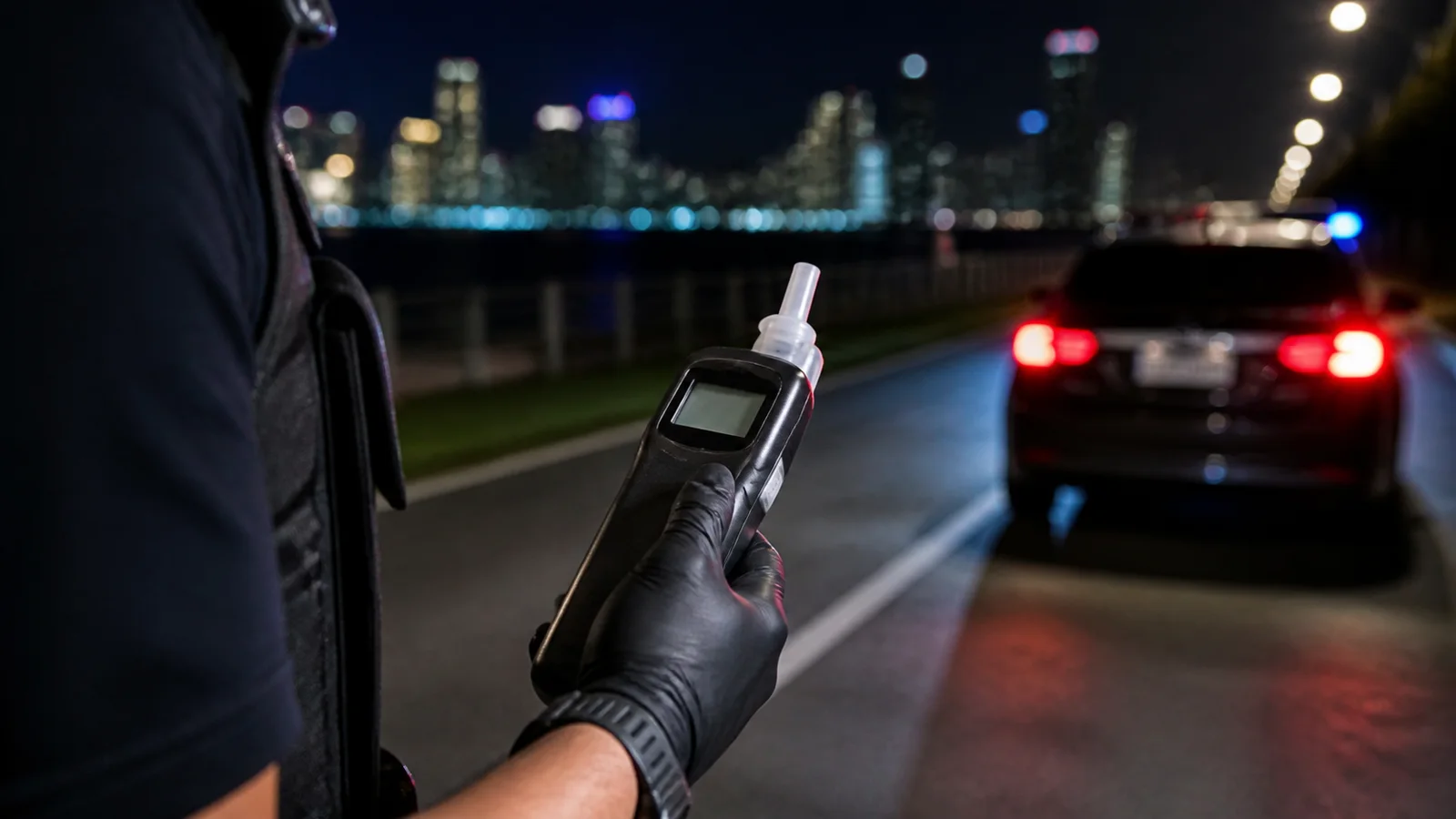 Breath-testing device during a nighttime Fort Lauderdale DUI investigation