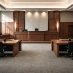 Serious criminal courtroom prepared for a Fort Lauderdale homicide case