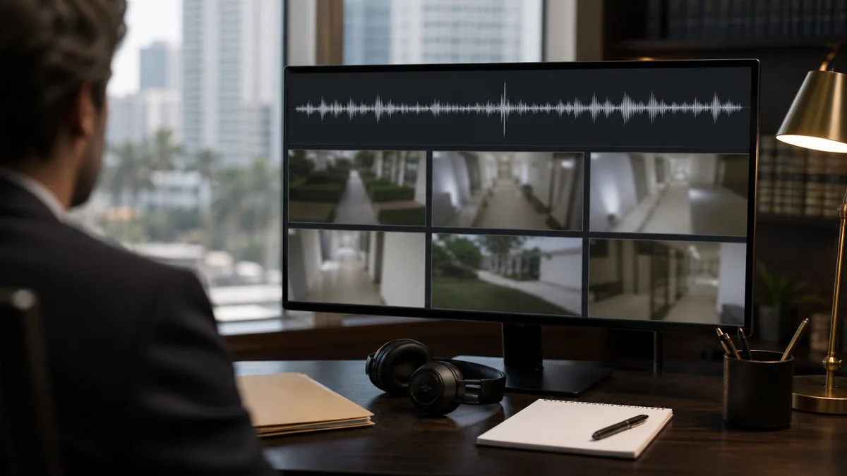 Attorney reviewing recording evidence in a Fort Lauderdale domestic violence defense case