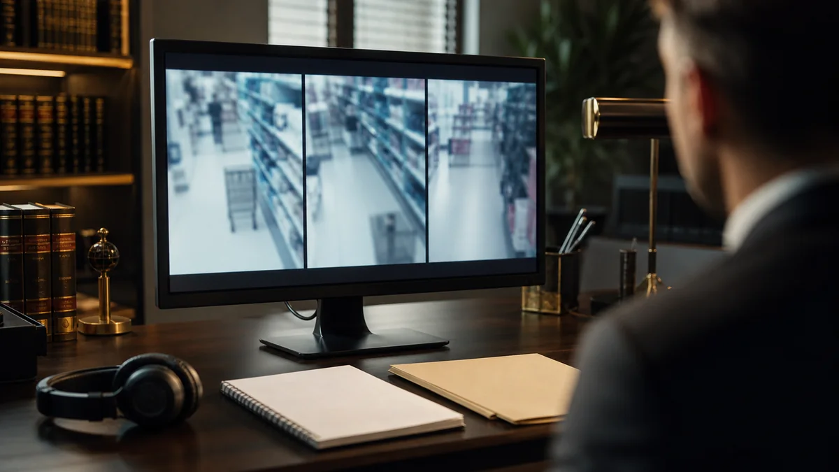 Attorney reviewing surveillance evidence in a Fort Lauderdale theft case