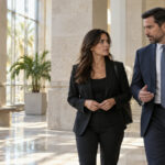Attorney and adult client walking through a South Florida courthouse before a criminal court date