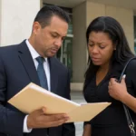 Criminal Defense Lawyer Lauderhill Criminal defense attorney meeting an adult client outside a Lauderhill courthouse