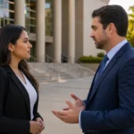 Criminal Defense Lawyer Weston Criminal defense attorney meeting an adult client outside a Weston courthouse