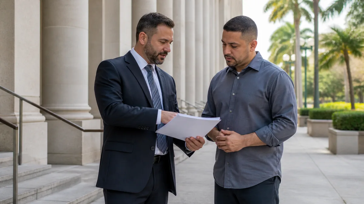 Davie Court Preparation Criminal defense attorney explaining next steps to an adult client in Davie