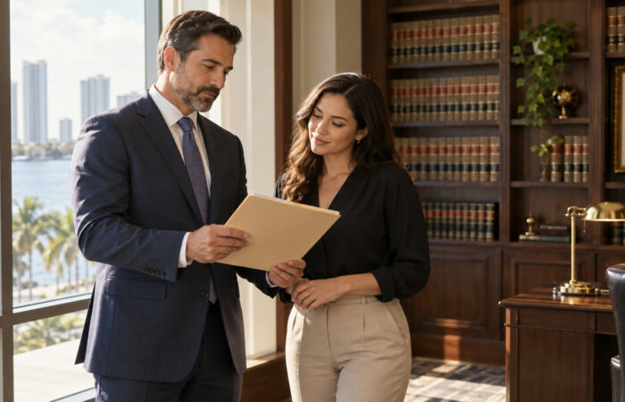 Expungement Lawyer Broward County Records Review Attorney and adult client reviewing a criminal-record matter in a South Florida law office
