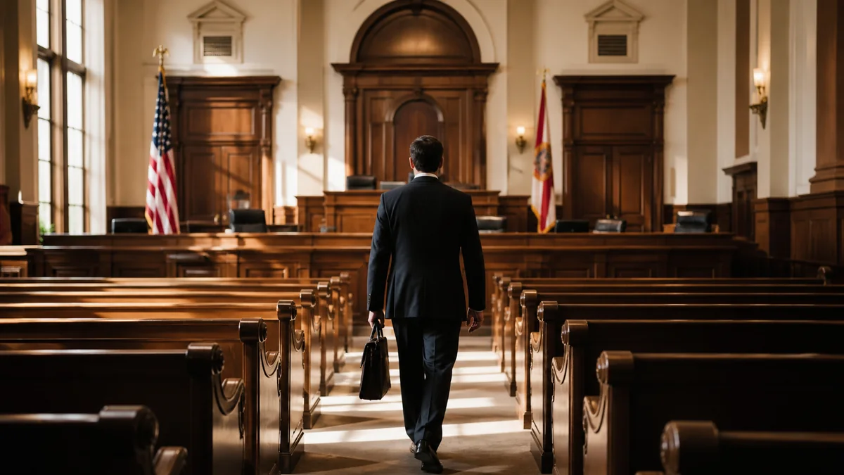 Attorney walking through a Florida courtroom before a criminal proceeding