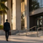 Attorney walking toward a South Florida courthouse for a felony or misdemeanor case