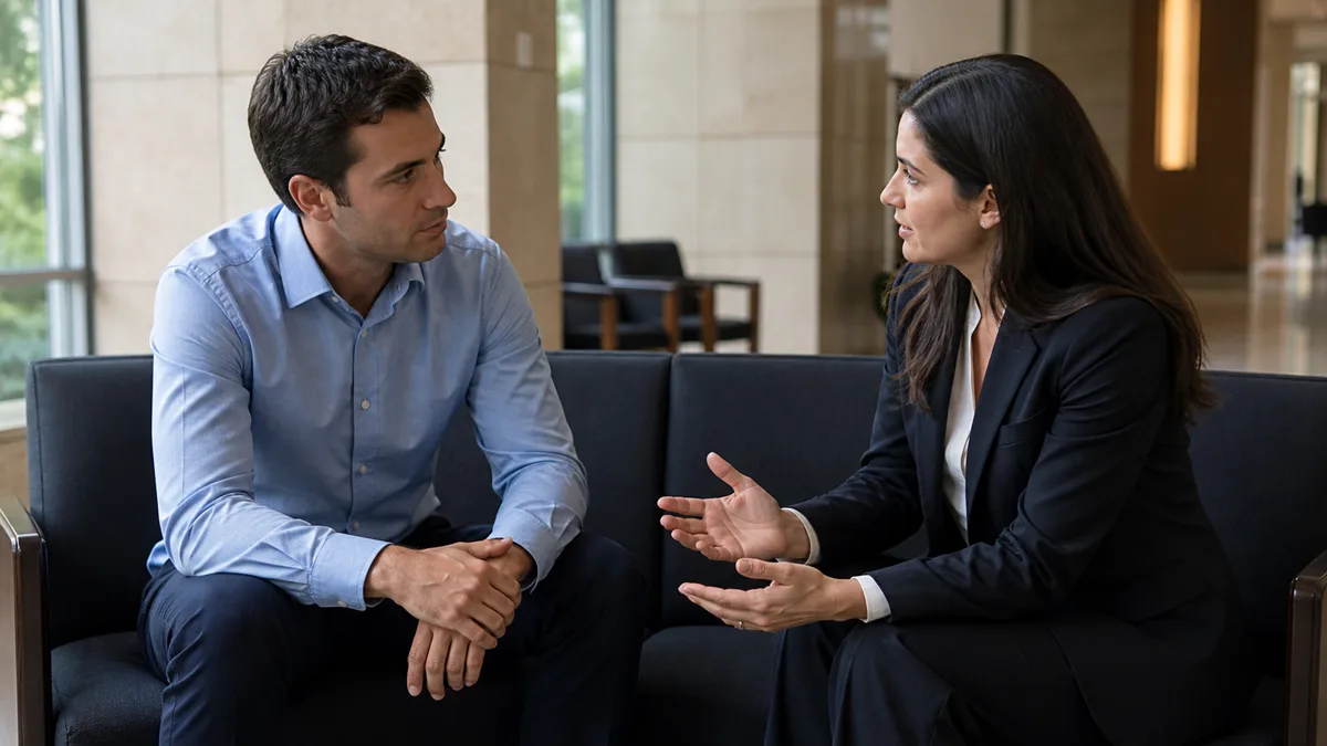 Adult client speaking with a defense attorney in Weston
