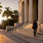 Attorney walking toward a South Florida courthouse for a criminal case